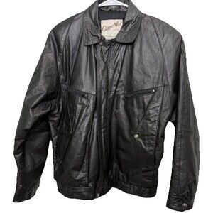 Clipper Mist By London Fog Black Leather Men’s Bomber Jacket Size M Aviator 90’s